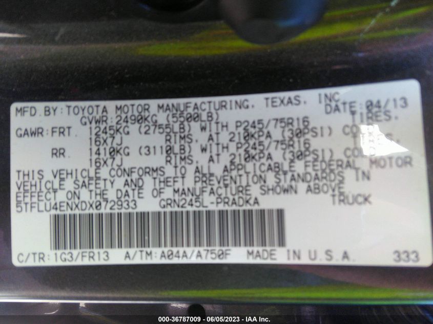 2013 TOYOTA TACOMA - 5TFLU4ENXDX072933