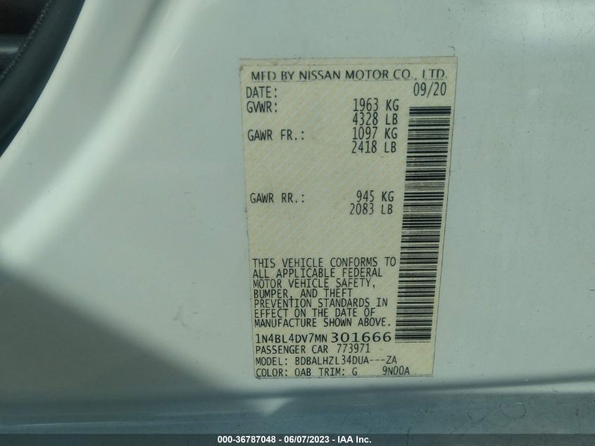 2021 NISSAN ALTIMA 2.5 SV - 1N4BL4DV7MN301666
