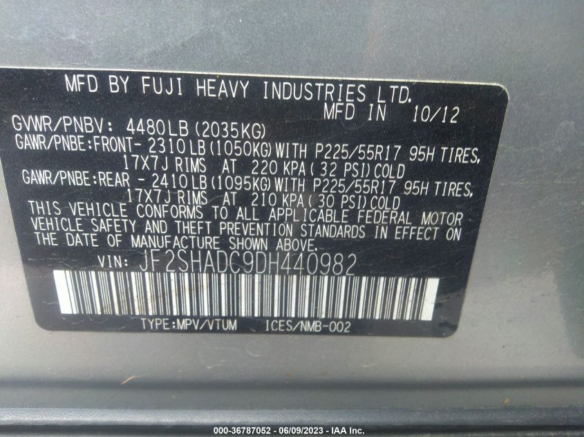 2013 SUBARU FORESTER 2.5X PREMIUM - JF2SHADC9DH440982