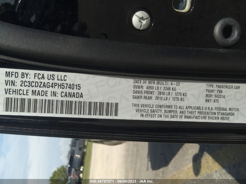 2023 DODGE CHALLENGER SXT - 2C3CDZAG4PH574015