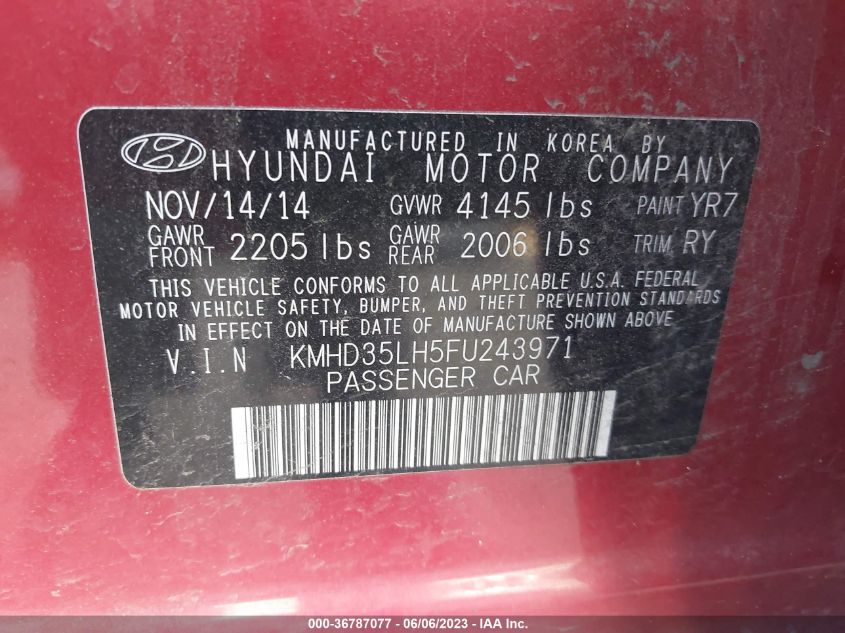 2015 HYUNDAI ELANTRA GT - KMHD35LH5FU243971
