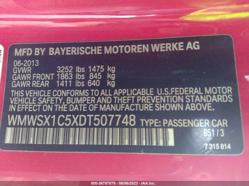 2013 MINI COOPER COUPE WMWSX1C5XDT507748