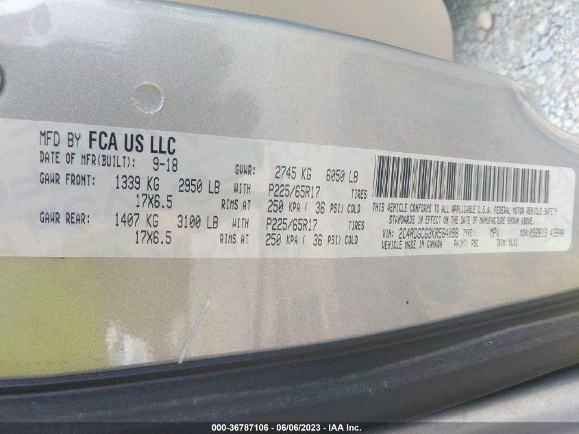2019 DODGE GRAND CARAVAN SXT - 2C4RDGCG3KR564098