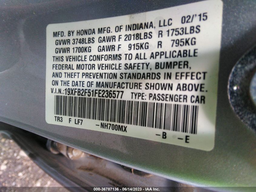 2015 HONDA CIVIC SEDAN LX - 19XFB2F51FE236577