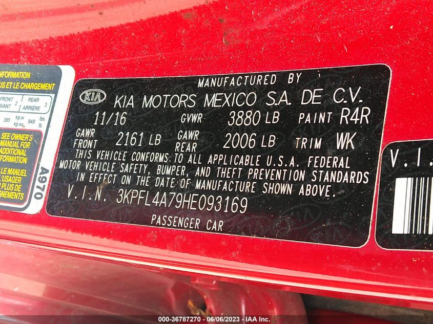 2017 KIA FORTE S - 3KPFL4A79HE093169