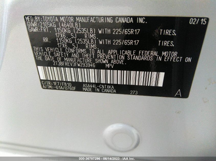 2015 TOYOTA RAV4 LE - 2T3BFREV3FW293946