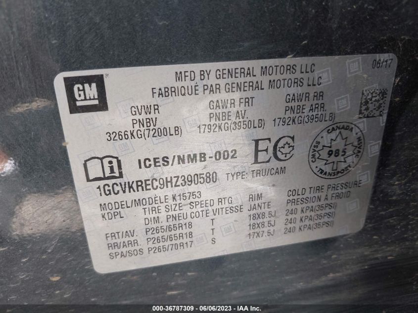 2017 CHEVROLET SILVERADO 1500 LT - 1GCVKREC9HZ390580