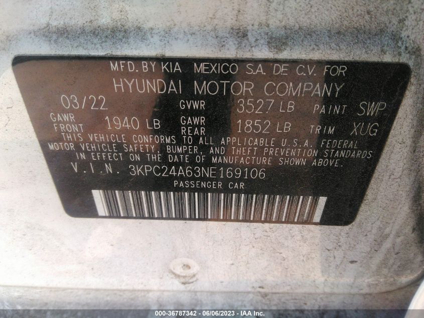 2022 HYUNDAI ACCENT SE - 3KPC24A63NE169106