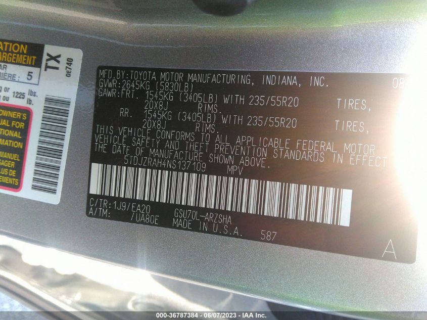 2022 TOYOTA HIGHLANDER XSE - 5TDJZRAH4NS137109