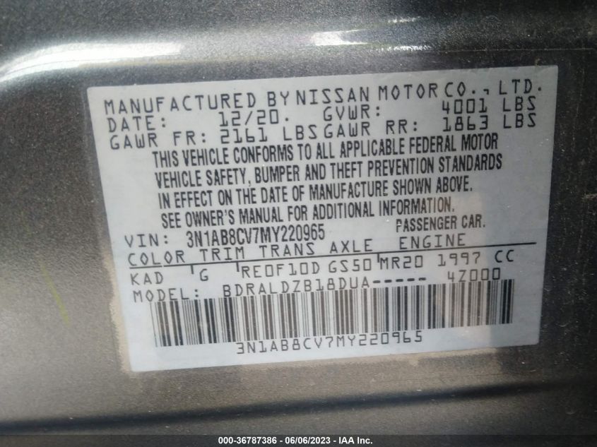 2021 NISSAN SENTRA SV - 3N1AB8CV7MY220965