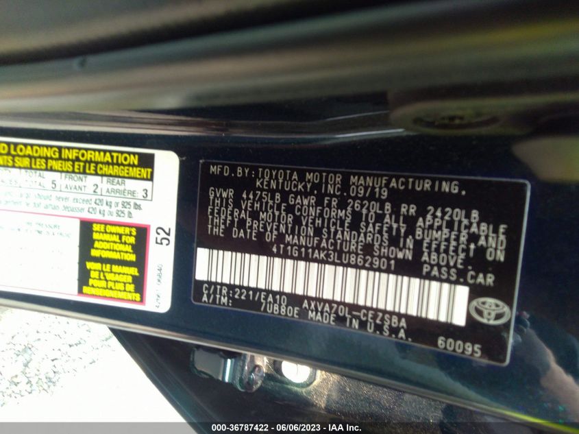 2020 TOYOTA CAMRY SE - 4T1G11AK3LU862901