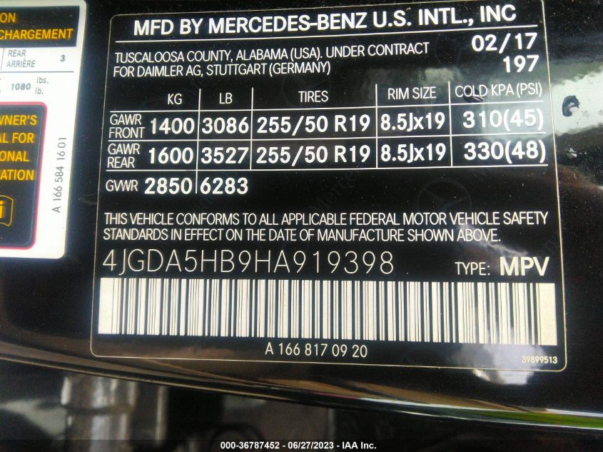 2017 MERCEDES-BENZ GLE 350 4MATIC - 4JGDA5HB9HA919398