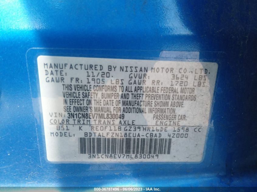 2021 NISSAN VERSA SV - 3N1CN8EV7ML830049