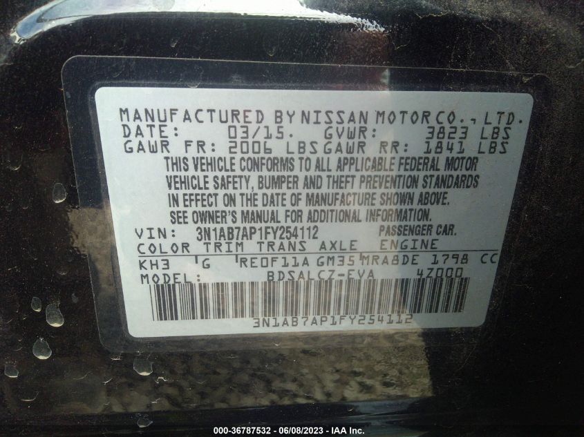 2015 NISSAN SENTRA S - 3N1AB7AP1FY254112