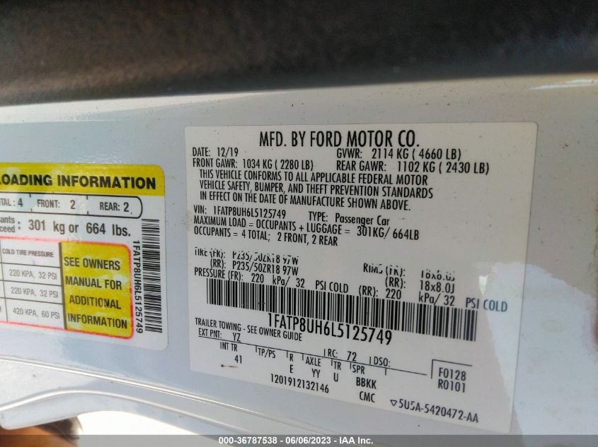 2020 FORD MUSTANG - 1FATP8UH6L5125749