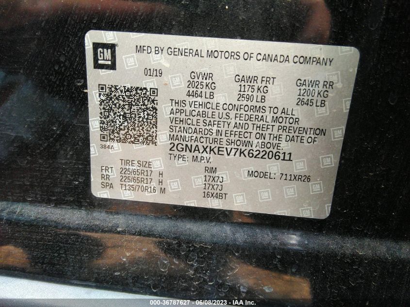 2019 CHEVROLET EQUINOX LT - 2GNAXKEV7K6220611