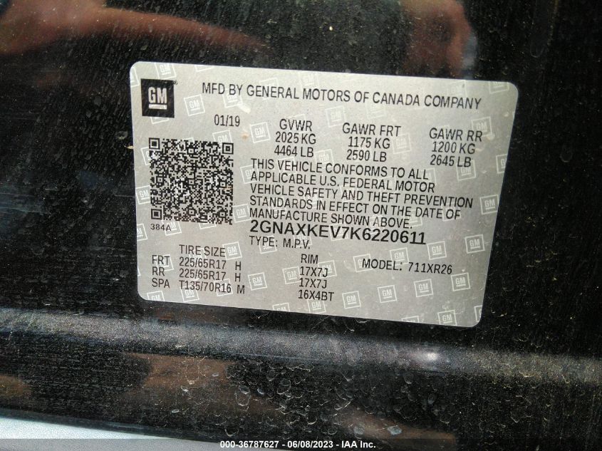 2019 CHEVROLET EQUINOX LT - 2GNAXKEV7K6220611