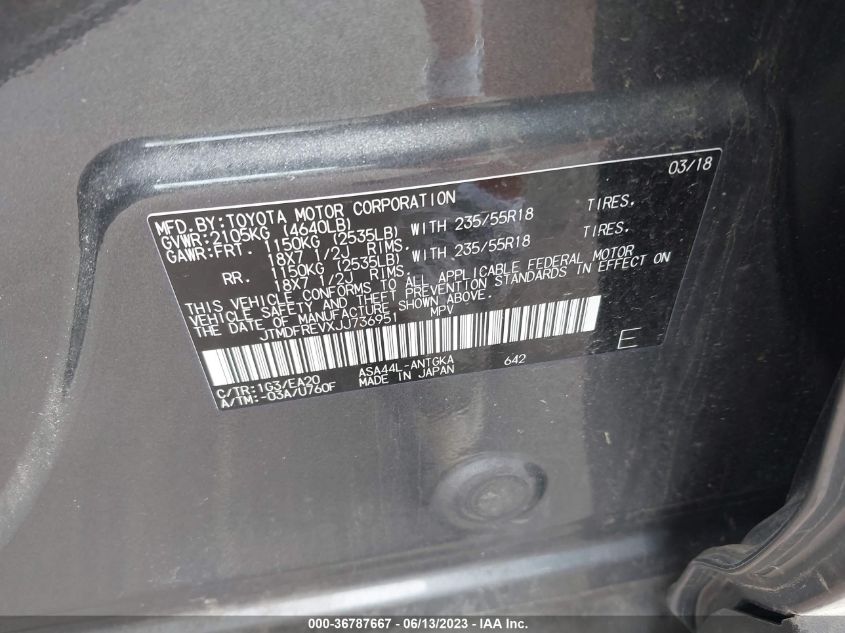 2018 TOYOTA RAV4 LIMITED/PLATINUM - JTMDFREVXJJ736951