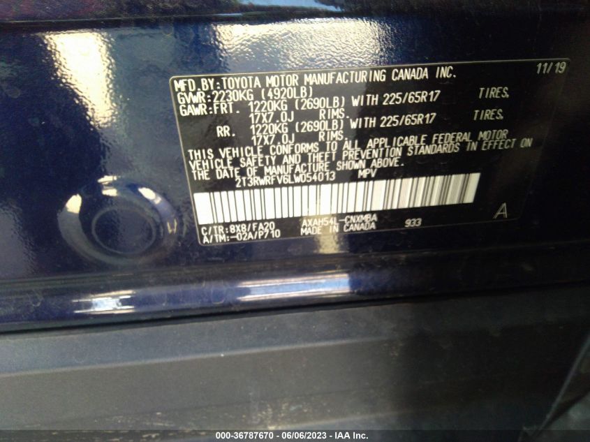 2020 TOYOTA RAV4 HYBRID XLE - 2T3RWRFV6LW054013