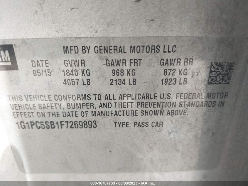 2015 CHEVROLET CRUZE LT - 1G1PC5SB1F7269893