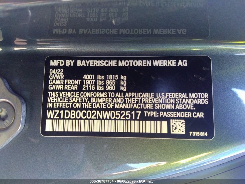 2022 TOYOTA GR SUPRA 3.0/3.0 PREMIUM - WZ1DB0C02NW052517