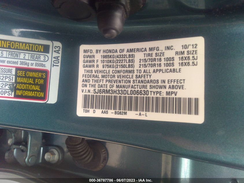 2013 HONDA CRV 5J6RM3H33DL006630