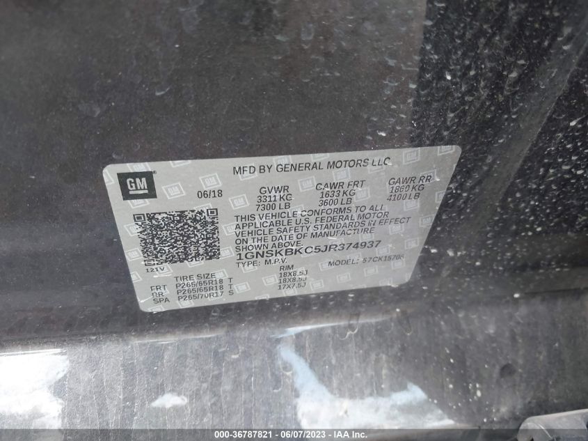 2018 CHEVROLET TAHOE LT - 1GNSKBKC5JR374937