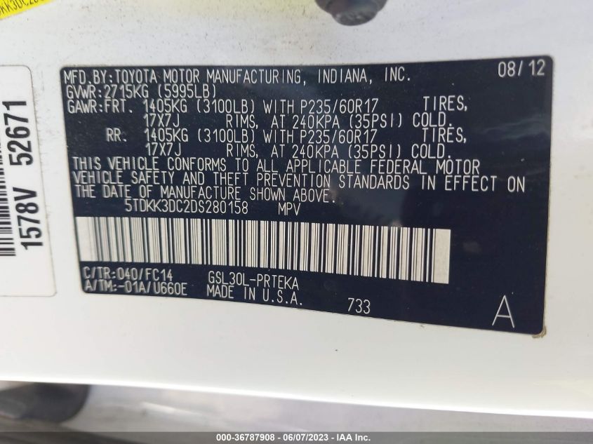 2013 TOYOTA SIENNA LE - 5TDKK3DC2DS280158