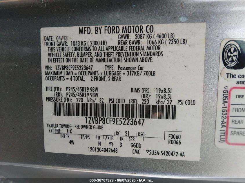 1ZVBP8CF9E5223647 2014 FORD MUSTANG, photo no. 9