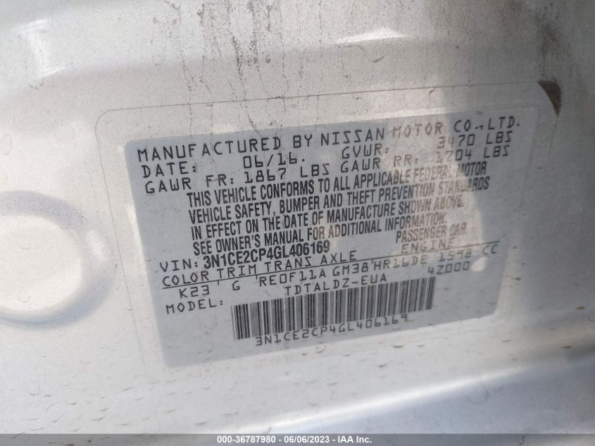 2016 NISSAN VERSA NOTE SV - 3N1CE2CP4GL406169