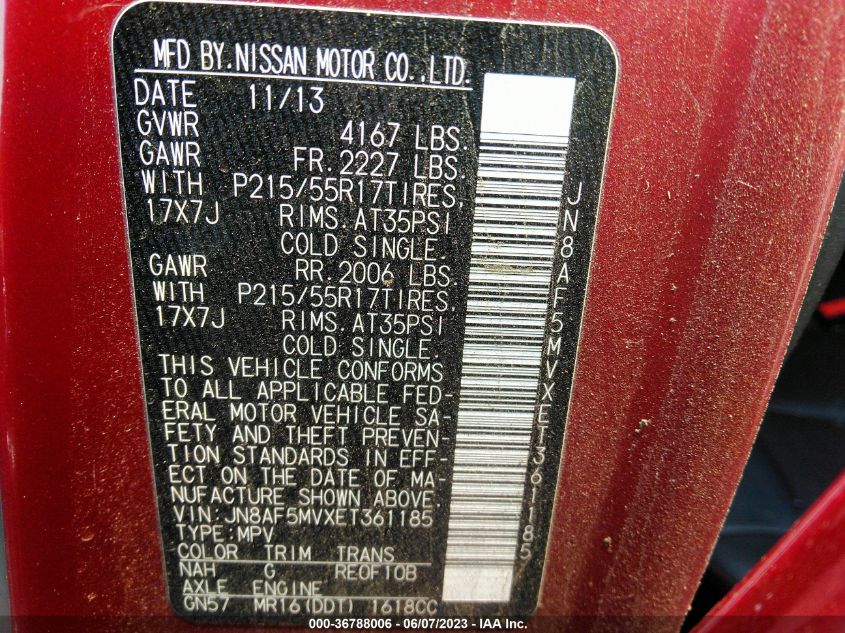 2014 NISSAN JUKE SL - JN8AF5MVXET361185