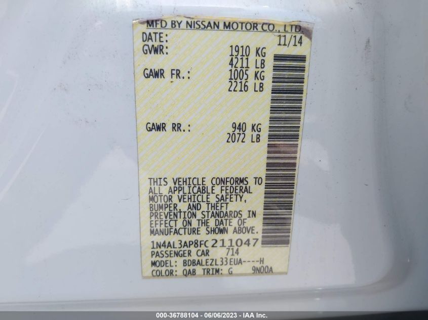 2015 NISSAN ALTIMA 2.5 S - 1N4AL3AP8FC211047