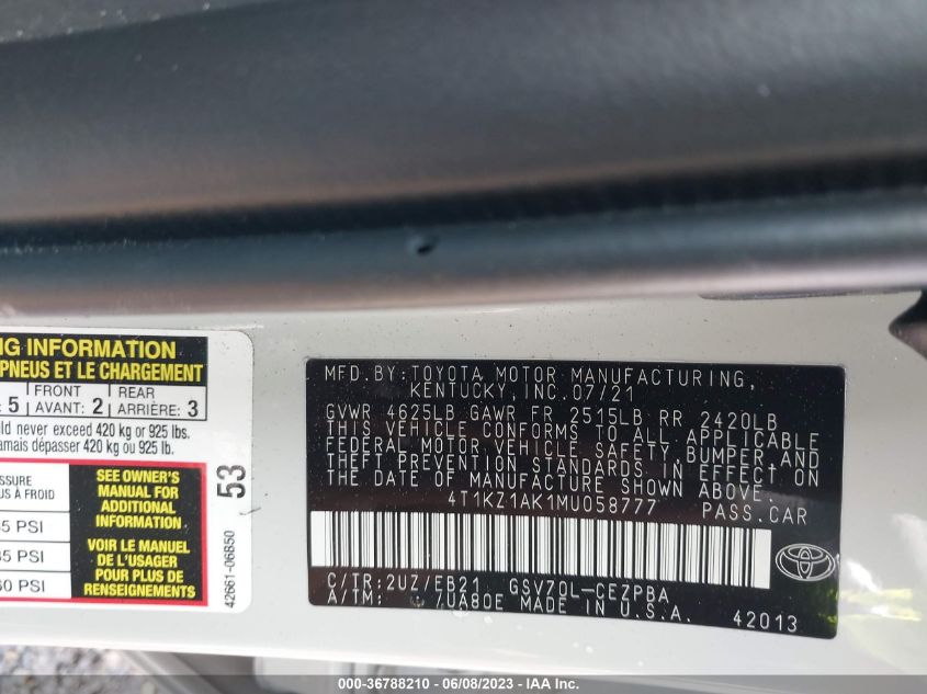 2021 TOYOTA CAMRY V6 - 4T1KZ1AK1MU058777