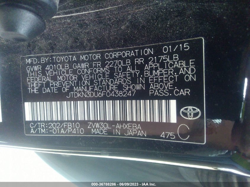 2015 TOYOTA PRIUS FOUR - JTDKN3DU6F0438247