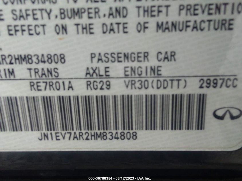 2017 INFINITI Q50 3.0T PREMIUM - JN1EV7AR2HM834808