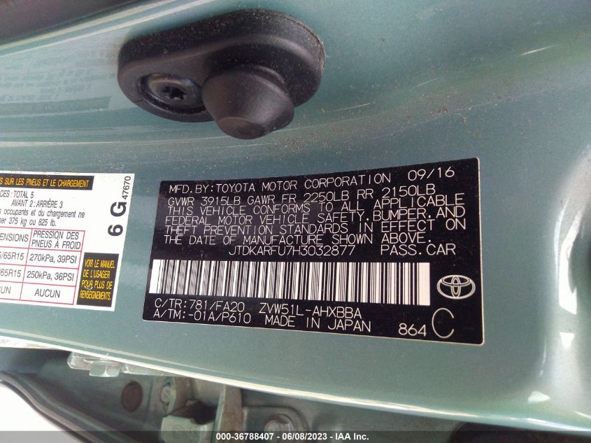 2017 TOYOTA PRIUS TWO/TWO ECO/THREE - JTDKARFU7H3032877