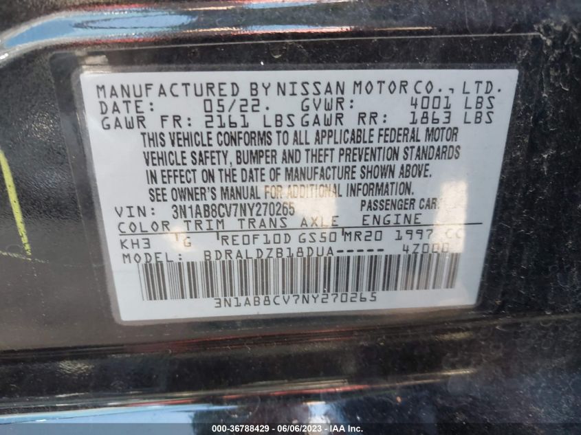 2022 NISSAN SENTRA SV - 3N1AB8CV7NY270265