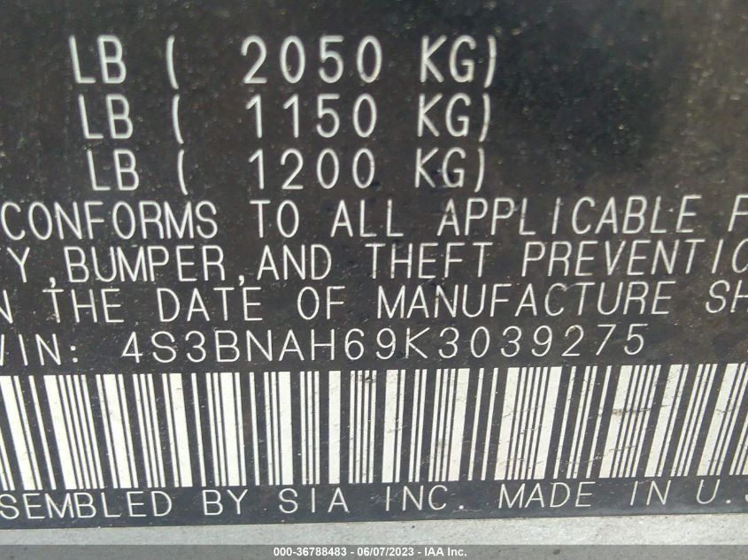 2019 SUBARU LEGACY PREMIUM - 4S3BNAH69K3039275