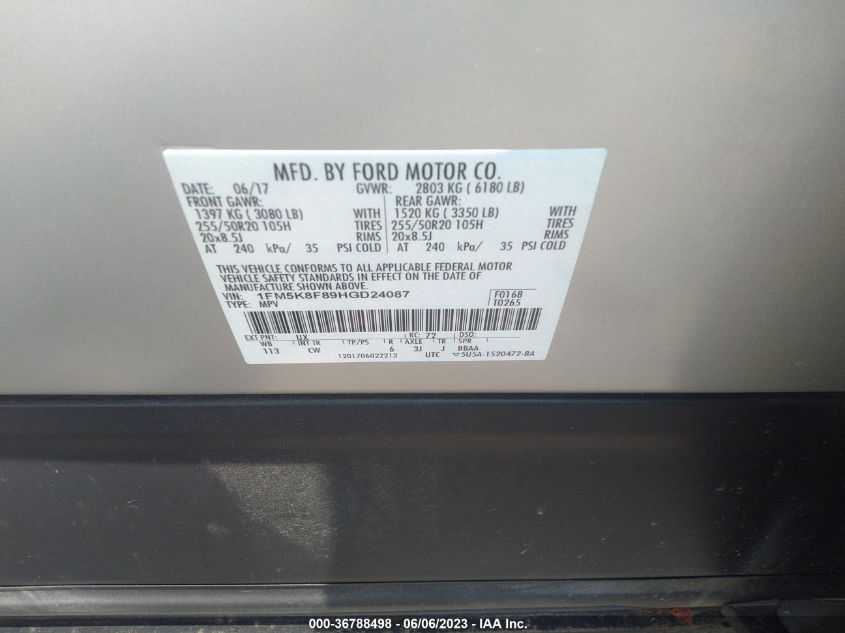 2017 FORD EXPLORER LIMITED - 1FM5K8F89HGD24087