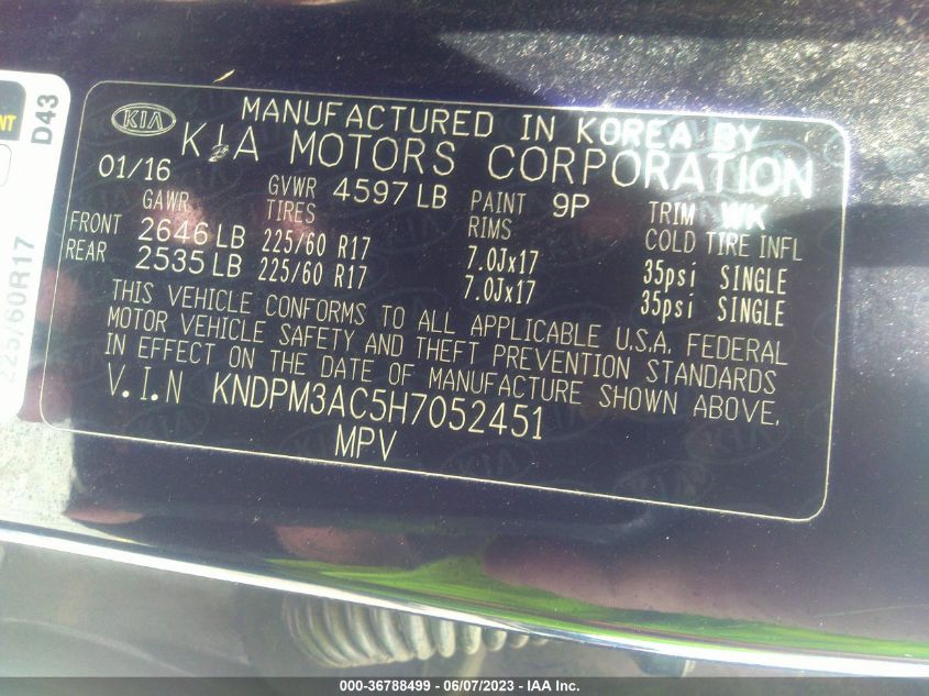 2017 KIA SPORTAGE LX - KNDPM3AC5H7052451