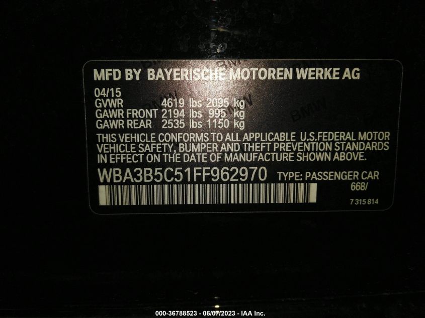 2015 BMW 3 SERIES 328I XDRIVE - WBA3B5C51FF962970