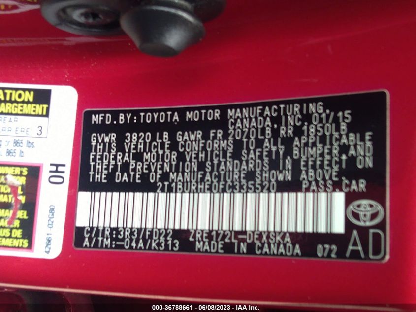 2015 TOYOTA COROLLA L/LE/S/S PLUS/LE PLUS - 2T1BURHE0FC335520