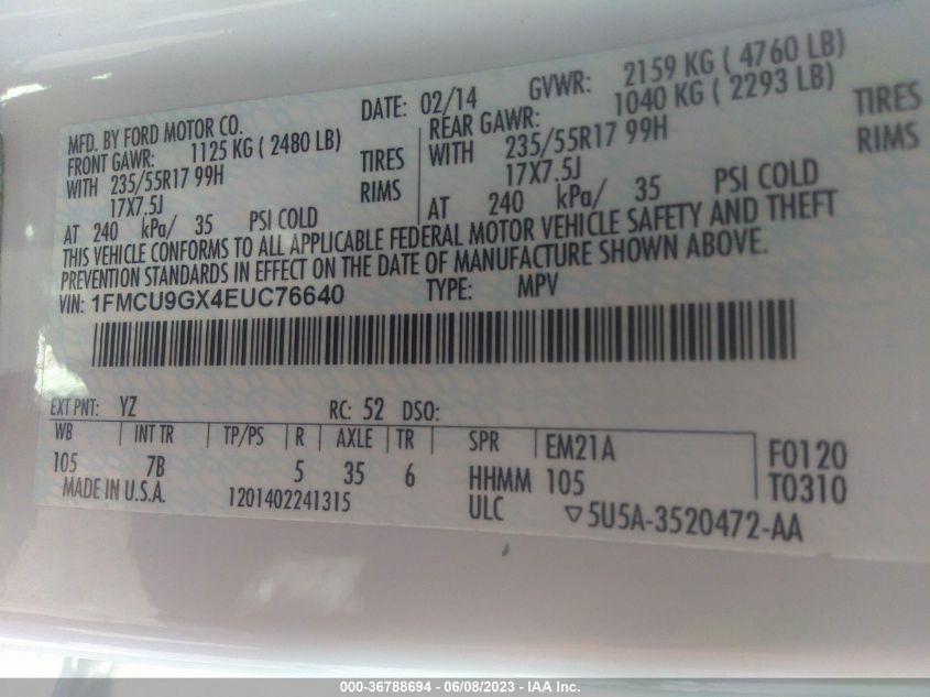 2014 FORD ESCAPE SE - 1FMCU9GX4EUC76640