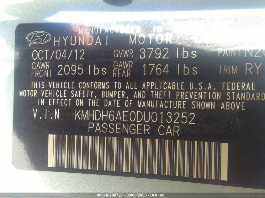 2013 HYUNDAI ELANTRA COUPE GS PZEV - KMHDH6AE0DU013252