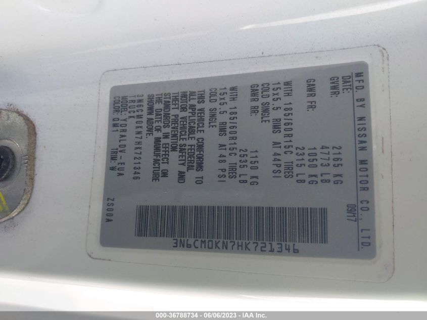 2017 NISSAN NV200 COMPACT CARGO S - 3N6CM0KN7HK721346
