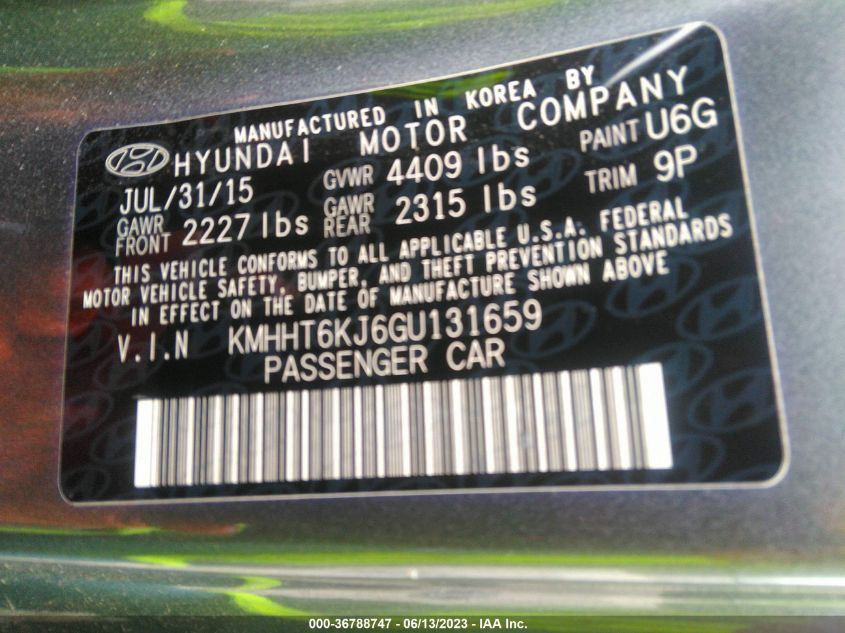 2016 HYUNDAI GENESIS COUPE 3.8L KMHHT6KJ6GU131659