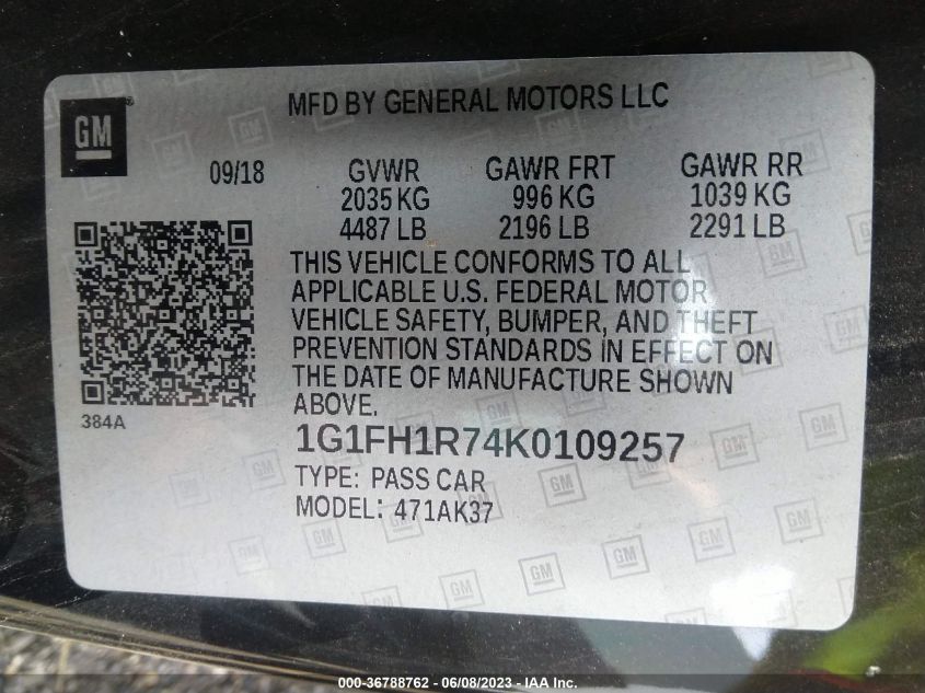 2019 CHEVROLET CAMARO 2SS - 1G1FH1R74K0109257