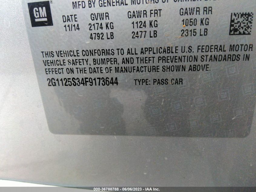 2015 CHEVROLET IMPALA LT - 2G1125S34F9173644