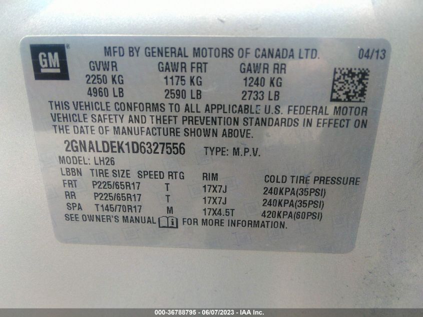 2013 CHEVROLET EQUINOX LT - 2GNALDEK1D6327556