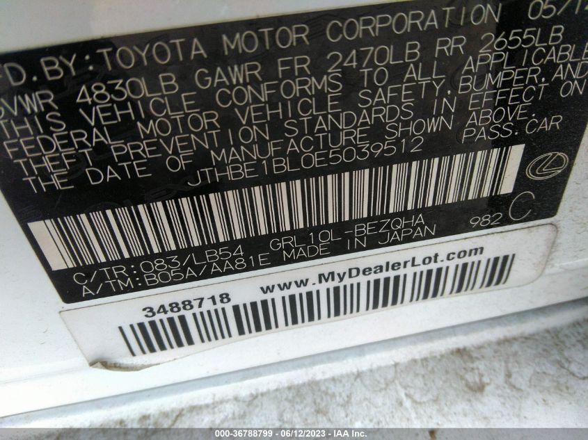 2014 LEXUS GS 350 - JTHBE1BL0E5039512